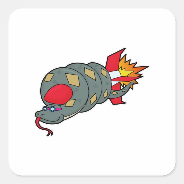 Schlange mit Rakete Quadratischer Aufkleber (Vorderseite)