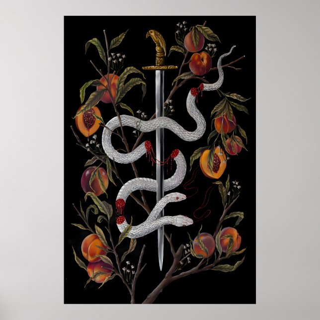Schlange mit Schwert und Pfirsichen Dark Academia  Poster (Vorne)