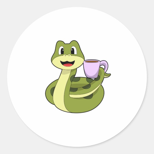 Schlange mit Tasse Kaffee Runder Aufkleber (Vorderseite)