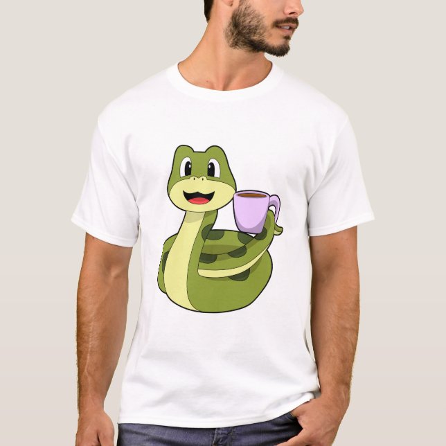Schlange mit Tasse Kaffee T-Shirt (Vorderseite)