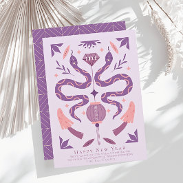 Schlange & Pilz Lila Foto Chinesisches Neujahr Feiertagskarte