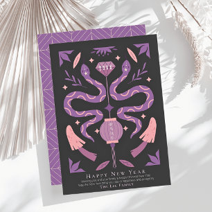 Schlange & Pilz Schwarzes Foto Chinesisches Neujah Feiertagskarte