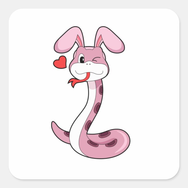 Schlange Rabbit Herz Quadratischer Aufkleber (Vorderseite)