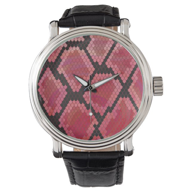 Schlange Schwarz und Rot Print Armbanduhr (Vorderseite)