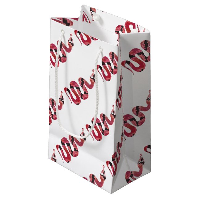 Schlange Schwarze und Rote Silhouetten Kleine Geschenktüte (Vorderseite Schrägansicht)