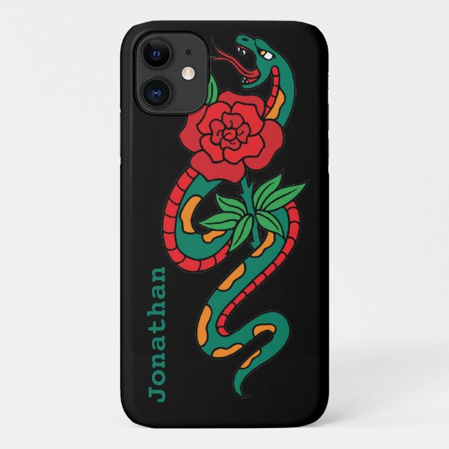 Schlange ummantelt um eine Rote Rose, Tattoo Art Case-Mate iPhone Hülle (Rückseite)