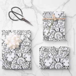 Schlange und florale botanische Färbung Geschenkpapier Set