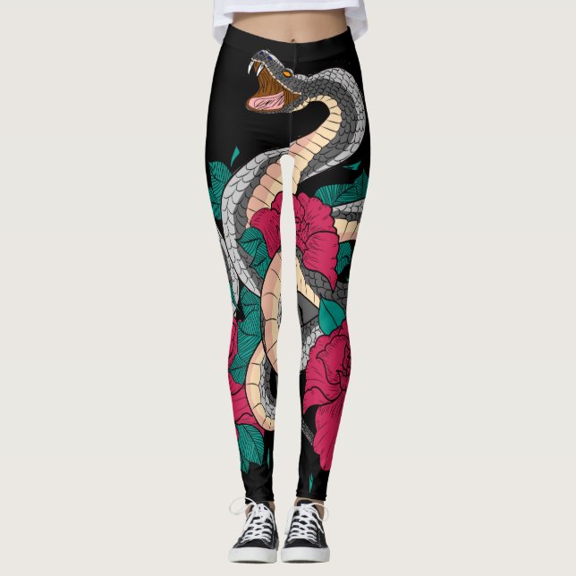 Schlange und Rote Rose Leggings (Vorderseite)