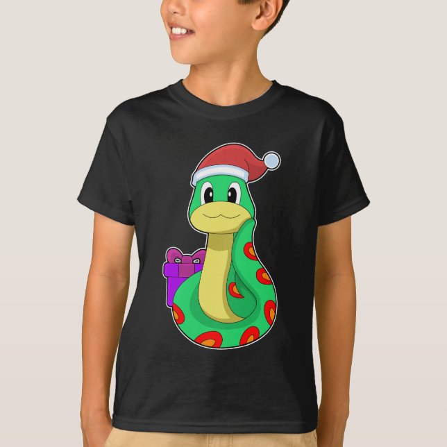 Schlange Weihnachtsfeier Weihnachtsmannmütze T-Shirt (Vorderseite)