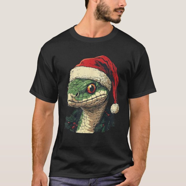 Schlange Weihnachtsmannmütze Weihnachten Weihnacht T-Shirt (Vorderseite)
