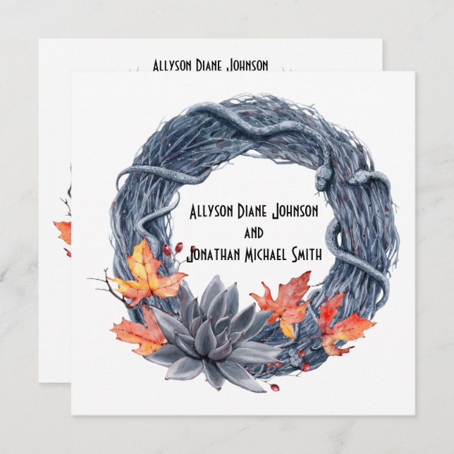 Schlange Wreath Black Blume Handfesting Wedding | Einladung (Vorne/Hinten)