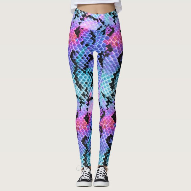Schlangen-Haut-Rosa-lila blauer bunter Regenbogen Leggings (Vorderseite)