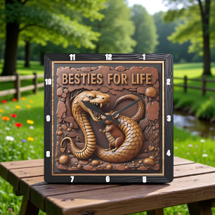 Schlangen-Ratten-Coiled Besties Quadratische Wanduhr