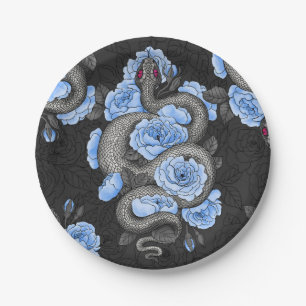 Schlangen und blaue Rose Pappteller