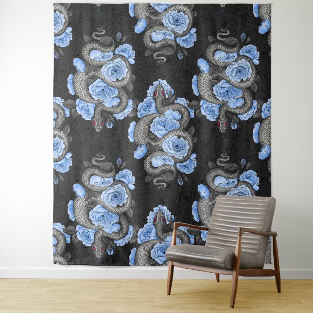 Schlangen und blaue Rose Wandteppich (Beispiel)
