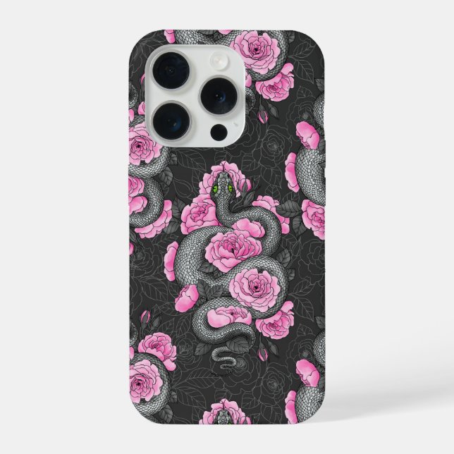 Schlangen und rosa Rosen iPhone Hülle (Rückseite)