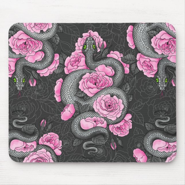 Schlangen und rosa Rosen Mousepad (Vorne)