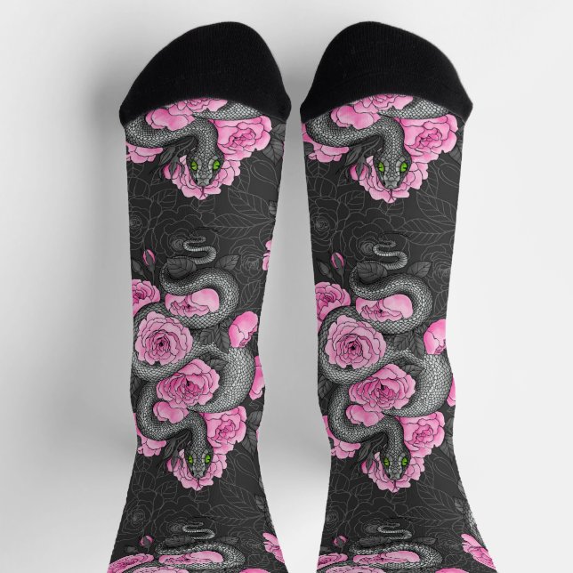 Schlangen und rosa Rosen Socken (Oben)