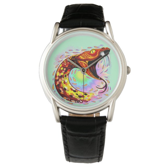 Schlangenangriff Psychedelische surreale Kunst Armbanduhr (Vorderseite)