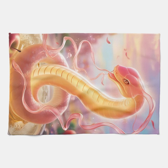 Schlangenjahr 2025: Glück und Wohlstand vereinbare Geschirrtuch (Horizontal)