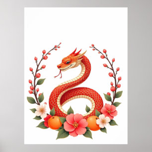 Schlangenjahr chinesisch süß lachend, lächelnd Sch Poster