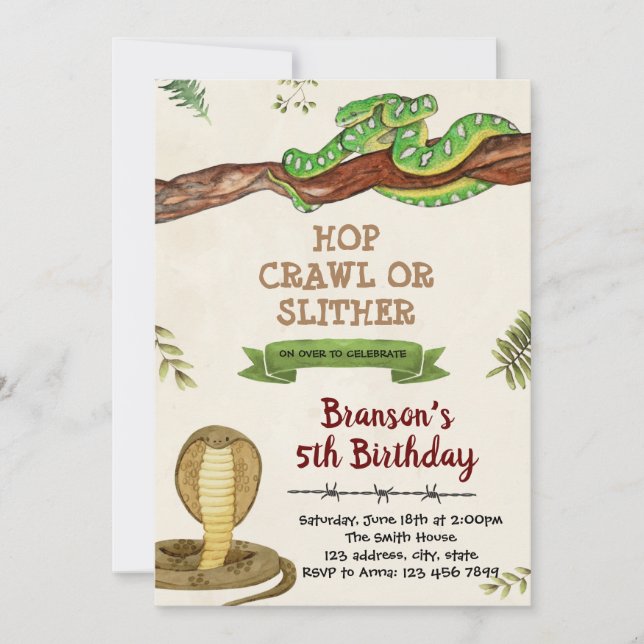 Schlangenkobra-Geburtstagseinladung Einladung (Vorderseite)
