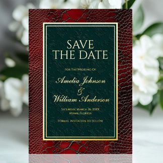 Schlangenleder viktorianisch rot Save The Date Folieneinladung
