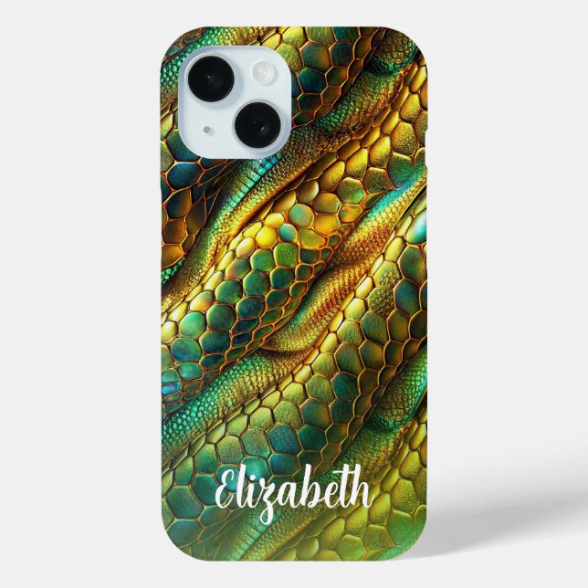 Schlangenlederdesign, grün und goldfarben Case-Mate iPhone hülle (Rückseite)