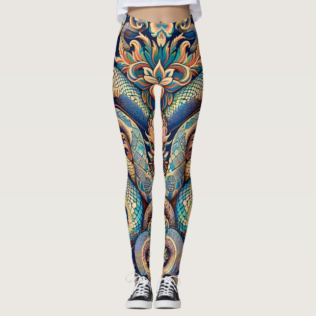 Schlangenmuster Blumendekor Leggings (Vorderseite)