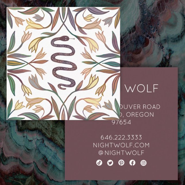 Schlangenweine Mystical Magic Boho Colorful Quadratische Visitenkarte (Von Creator hochgeladen)