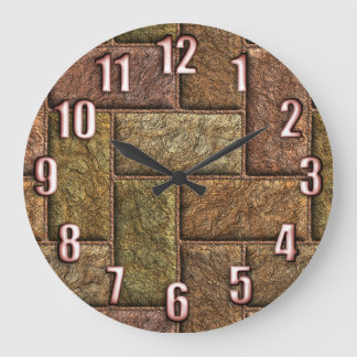Schlanke digitale Ziegelmuster Bronze und Kupfer Große Wanduhr