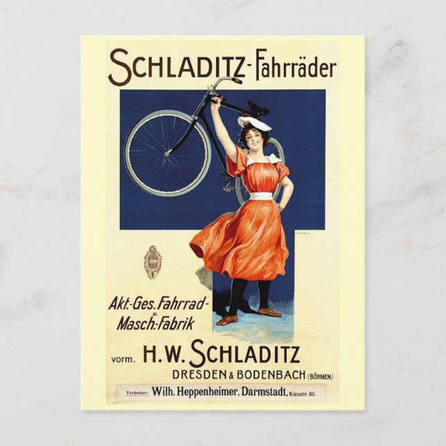 Schlätz-Fahrräder Vintages Fahrradposter Postkarte (Vorderseite)