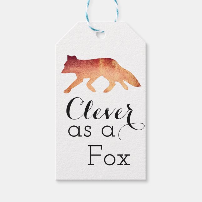 Schlau wie ein Fuchs Typografisches Aquarell Geschenkanhänger (Vorderseite)