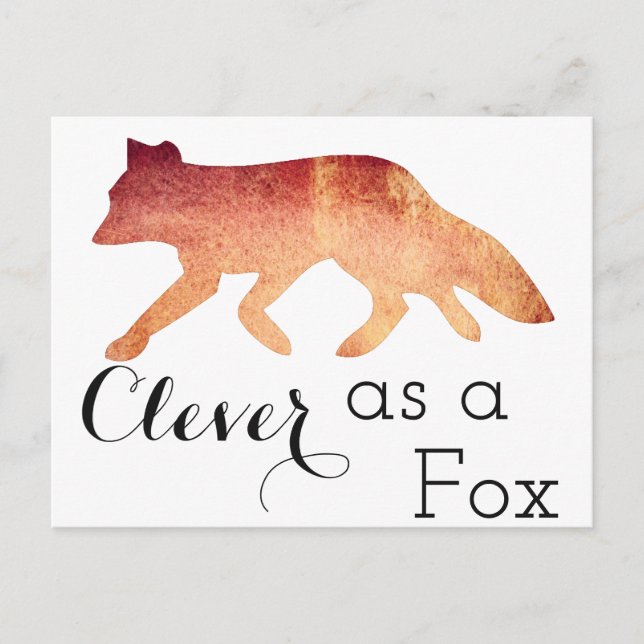 Schlau wie ein Fuchs typografisches Aquarell Postkarte (Vorderseite)