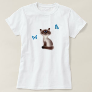 Schlaue Katze u. Schmetterlinge T-Shirt