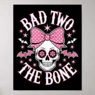 Schlecht zwei Knochenschädel rosa Bow-Sterne Poster