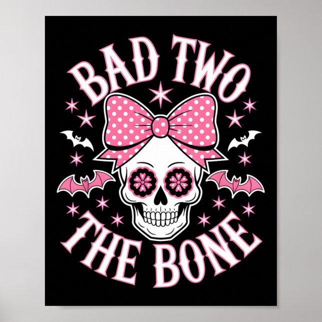Schlecht zwei Knochenschädel rosa Bow-Sterne Poster (Vorne)