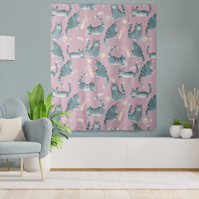 Schlechte graue Katzen klopfen über das Muster Wandteppich (Bad Tabby Cats Tapestry)