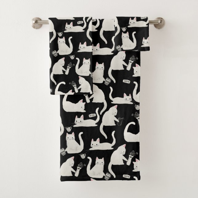 Schlechte Katzen klopfen vorbei, weiße Katzen auf  Badhandtuch Set (Insitu)
