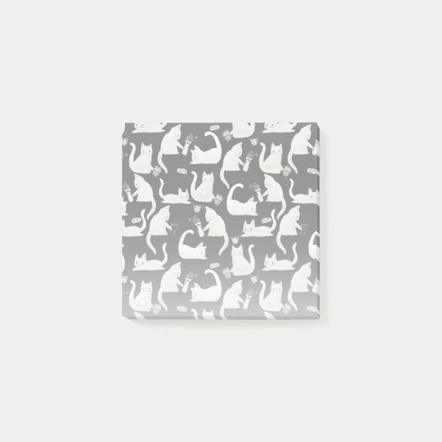 Schlechte Katzen klopfen vorbei, weiße Katzen auf  Post-it Klebezettel (Vorderseite)