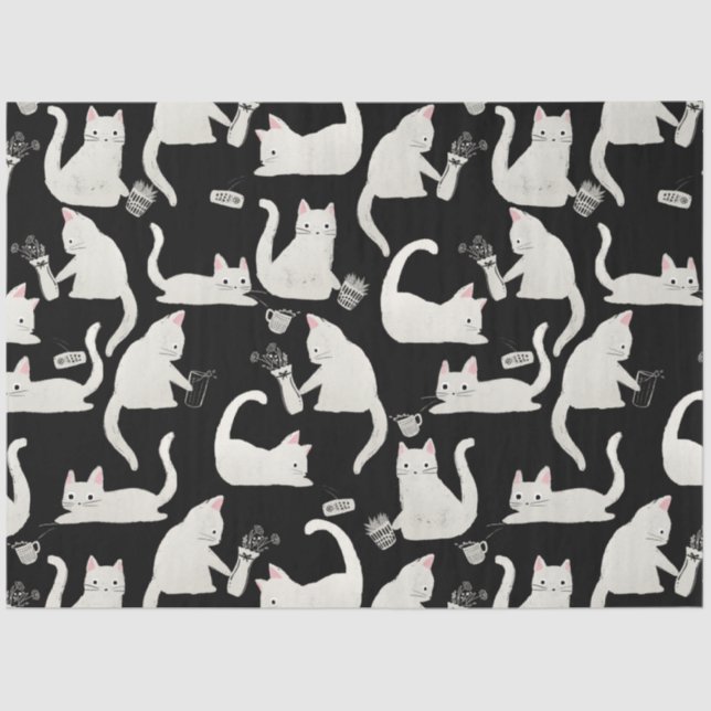 Schlechte Katzen klopfen vorbei, weiße Katzen auf  Seidenpapier (Vorderseite)