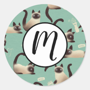 Schlechte siamesische Katzen klopfen über Runder Aufkleber