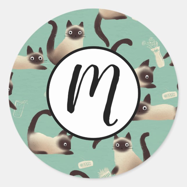 Schlechte siamesische Katzen klopfen über Runder Aufkleber (Vorderseite)