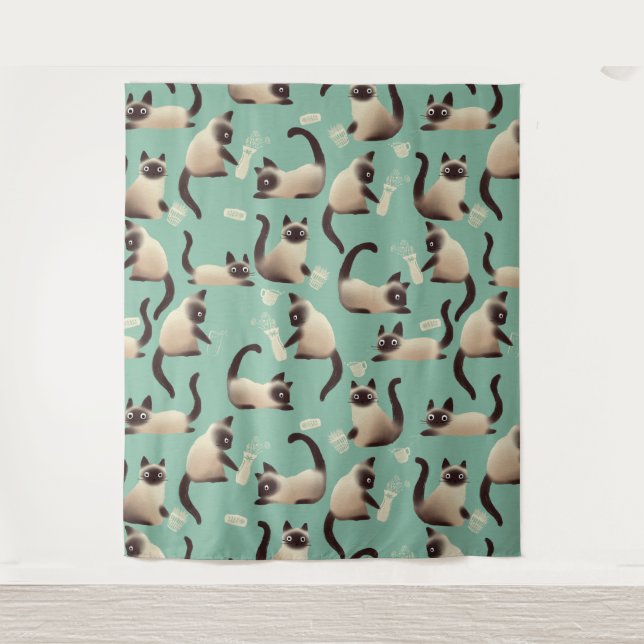 Schlechte siamesische Katzen klopfen über Wandteppich (Vorderseite)