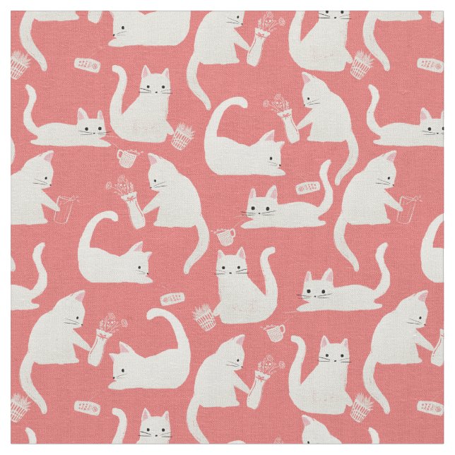 Schlechte weiße Katzen klopfen an. Stoff (Nahaufnahme)