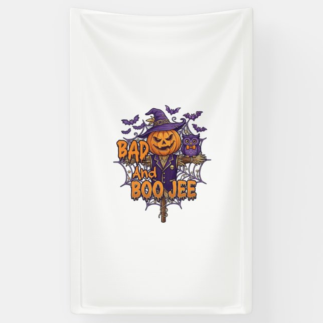 Schlechter Boo Jee Kürbis Vogelscheuche Lila Eule  Banner (Vertikal)