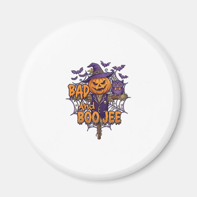 Schlechter Boo Jee Kürbis Vogelscheuche Lila Eule  Magnet (Vorne)