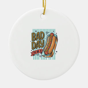 Schlechter Tag Hot Dog Retro Vektor-Shirt-Design_1 Keramik Ornament
