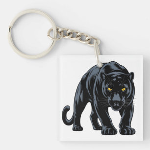 Schleichender Schwarzer Panther-Maskottchen Schlüsselanhänger