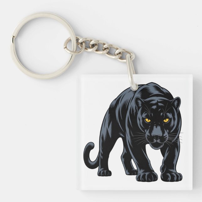 Schleichender Schwarzer Panther-Maskottchen Schlüsselanhänger (Vorderseite)